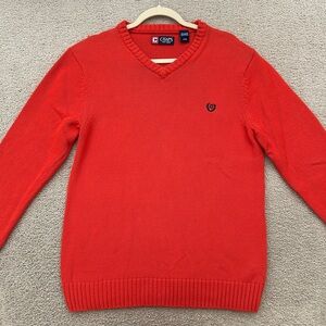 Ralph Lauren Chaps Orange & Navy Logo Collegiate Style V-Neck Sweater